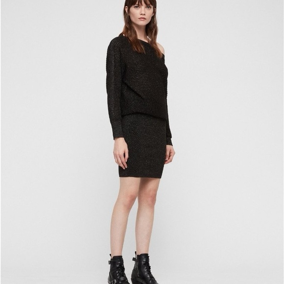 EUC - Allsaints Elle Metallic Dress - size Large - Picture 5 of 10